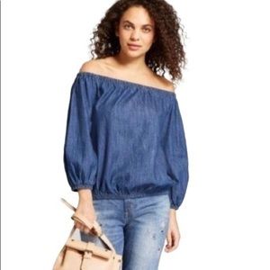 Universal Threads Womens Blouse Off Shoulder Blue Jean Denim Cotton. Size XXL